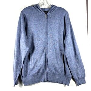 Cyrus Women’s Full Zip front Sweater hood long sleeve Blue Gray 1X